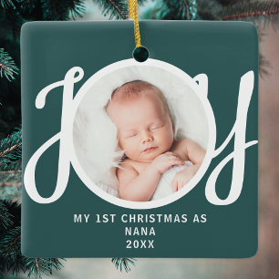 Erstes Weihnachten als Oma Foto-Andenken Grün Keramikornament