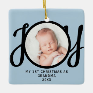 Erstes Weihnachten als Oma Foto Freude Blau Schwar Keramikornament