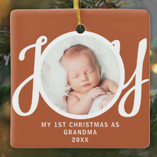 Erstes Weihnachten als Oma Foto Freude Terrakotta Keramikornament