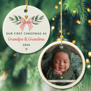 Erstes Weihnachten als Oma Opa Baby Foto Name Keramik Ornament