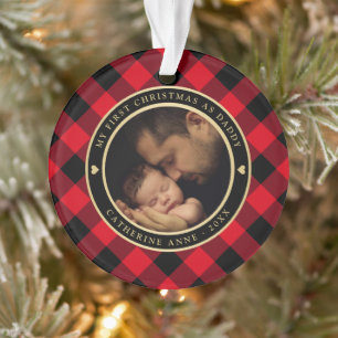 Erstes Weihnachten als Papa Rustikales Rotes Karo Ornament