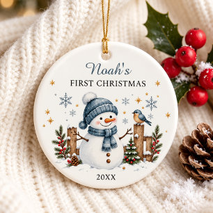 Erstes Weihnachten als süßer Schneemann Keramik Ornament