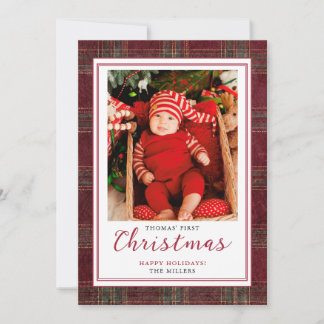 Erstes Weihnachten Baby Burgunderrot Grüner Tartan