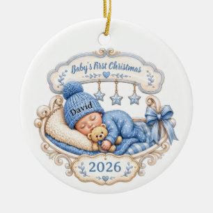 Erstes Weihnachten Baby Junge Benutzerdefinierter Keramik Ornament