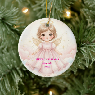 Erstes Weihnachten Baby Mädchen Rosa Engel Foto Keramik Ornament