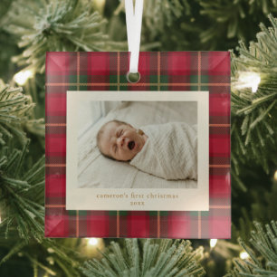 Erstes Weihnachten Baby Rot Grün Kariert Neugebore Ornament Aus Glas