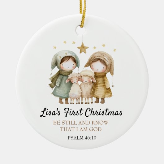 Erstes Weihnachten Bibelvers Lamm Hirte Keramik Ornament (Vorne)