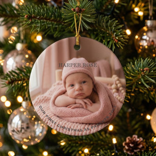 Erstes Weihnachten der Eltern Neugeborenen-Foto Keramik Ornament