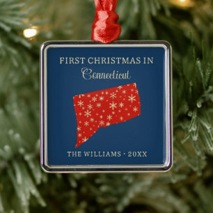 Erstes Weihnachten der Familie in Connecticut, USA Ornament Aus Metall