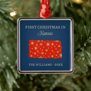 Erstes Weihnachten der Familie in Kansas, USA-Bund Ornament Aus Metall
