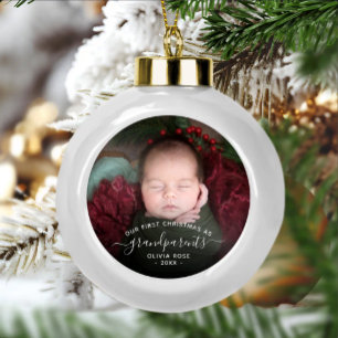 Erstes Weihnachten der Großeltern Foto mit weißer Keramik Kugel-Ornament