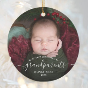 Erstes Weihnachten der Großeltern Foto mit weißer Keramik Ornament