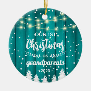 Erstes Weihnachten der Großeltern Teal Rustikales Keramik Ornament