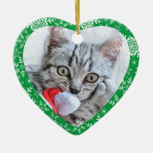 Erstes Weihnachten der Katze Glitter-Schneeflocken Keramik Ornament