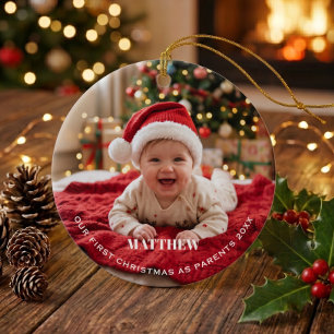 Erstes Weihnachten der neuen Eltern Baby-Foto Keramik Ornament