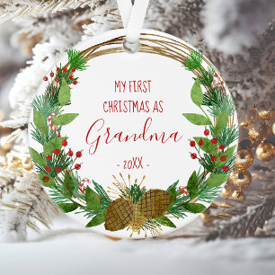 Erstes Weihnachten der Oma Rustikaler Kranz Baby-F Ornament