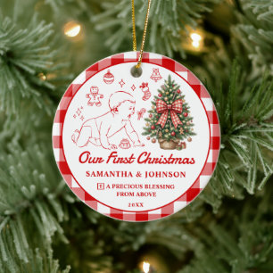 Erstes Weihnachten der Zwillinge - Christlicher Fo Keramik Ornament