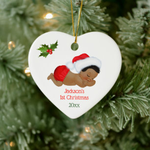 Erstes Weihnachten des Babyjungen mit roter Santa- Keramik Ornament