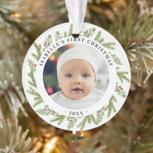 Erstes Weihnachten des Babys 2 Fotos Grünzeug Ornament