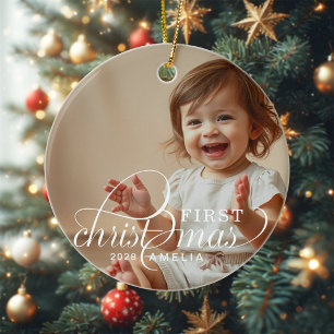 Erstes Weihnachten des Babys Baby Foto Name Keramik Ornament