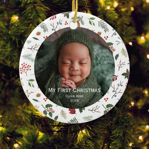 Erstes Weihnachten des Babys - Botanische Familien Keramik Ornament