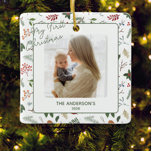 Erstes Weihnachten des Babys - Botanische Familien Keramikornament
