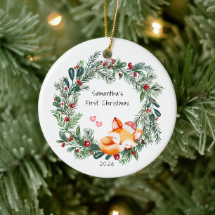 Erstes Weihnachten des Babys Fuchsjunges Keramik Ornament