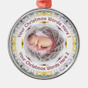 Erstes Weihnachten des Babys Gelb Lila Foto-Andenk Ornament Aus Metall