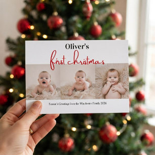 Erstes Weihnachten des Babys in Grün-Rot kariert 4 Einladung