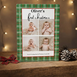 Erstes Weihnachten des Babys in Grün-Rot kariert 4 Fotoblock
