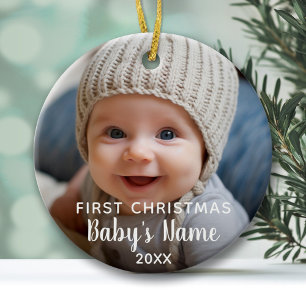 Erstes Weihnachten des Babys - moderne Kalligrafie Keramik Ornament