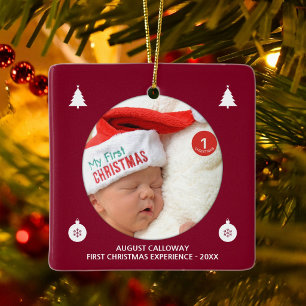 Erstes Weihnachten des Babys Rot Weiß Benutzerdefi Keramikornament