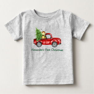 Erstes Weihnachten des Babys roter LKW Baum Elch G Baby T-shirt