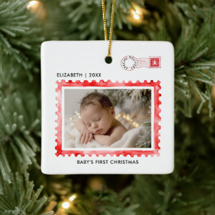 Erstes Weihnachten des Babys roter Poststempel Bri Keramikornament