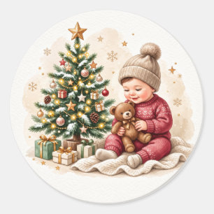 Erstes Weihnachten des Babys Runder Aufkleber