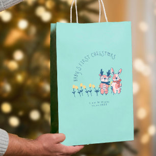 Erstes Weihnachten des Babys süße Rentiere Freunde Mittlere Geschenktüte
