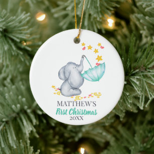 Erstes Weihnachten des Babys Süßer Elefant und Ste Keramik Ornament