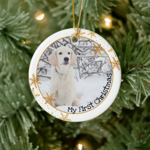 Erstes Weihnachten des Hundes Weißgold-Schneeflock Keramik Ornament