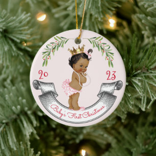 Erstes Weihnachten des Mädchenbabys Vintage rosé R Keramik Ornament