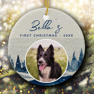 Erstes Weihnachten des Welpen Winterwald Hund Foto Keramik Ornament