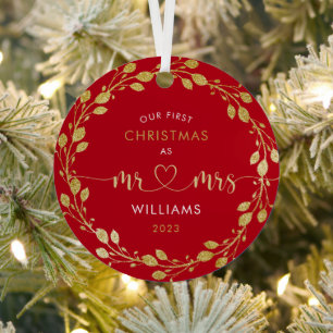 Erstes Weihnachten Ehemann und Ehefrau Goldkranz F Ornament Aus Metall