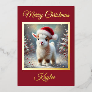 Erstes Weihnachten eines Babyziegen Folien Feiertagskarte