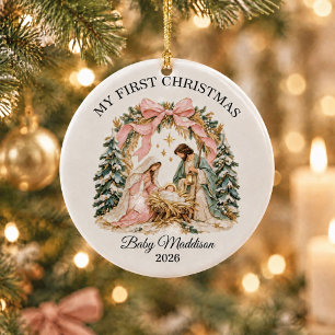 Erstes Weihnachten eines neugeborenen Mädchens Keramik Ornament