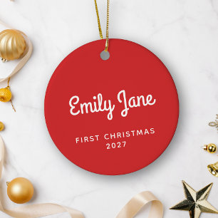 Erstes Weihnachten Einfacher süßer roter personali Keramik Ornament