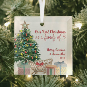 Erstes Weihnachten Familie mit 3 Weihnachtsbaum Ki Ornament Aus Glas