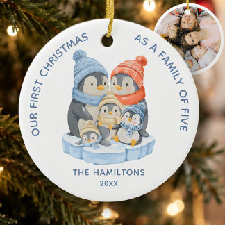 Erstes Weihnachten Familie mit fünf süßen Pinguine Keramik Ornament
