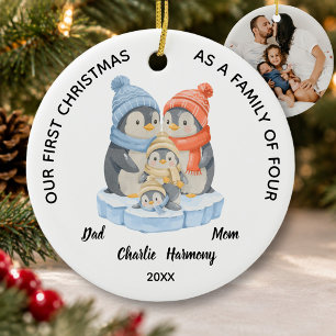 Erstes Weihnachten Familie mit vier süßen Pinguine Keramik Ornament