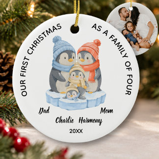 Erstes Weihnachten Familie mit vier süßen Pinguine Keramik Ornament