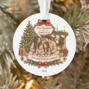 Erstes Weihnachten Familie von 4 Wasserfarben-Weih Ornament