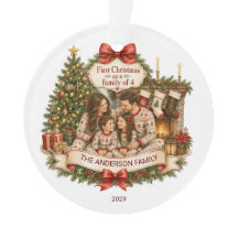 Erstes Weihnachten Familie von 4 Wasserfarben-Weih